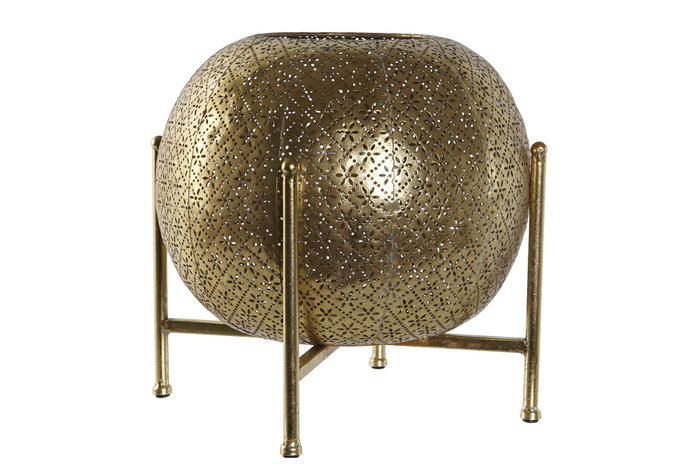 DKD Home Decor Portavelas de Metal y Cristal Dorado