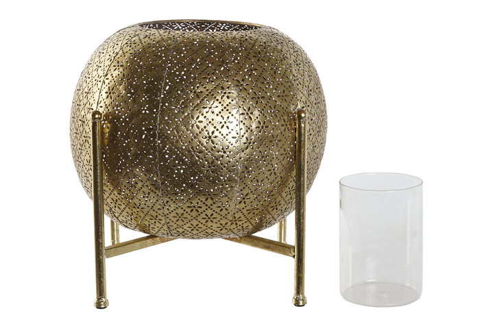 DKD Home Decor Portavelas de Metal y Cristal Dorado