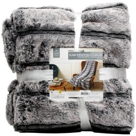 Home Deco Factory Manta Imitación Piel Gris Lounge 120x150 cm Suave Pelo Sintético