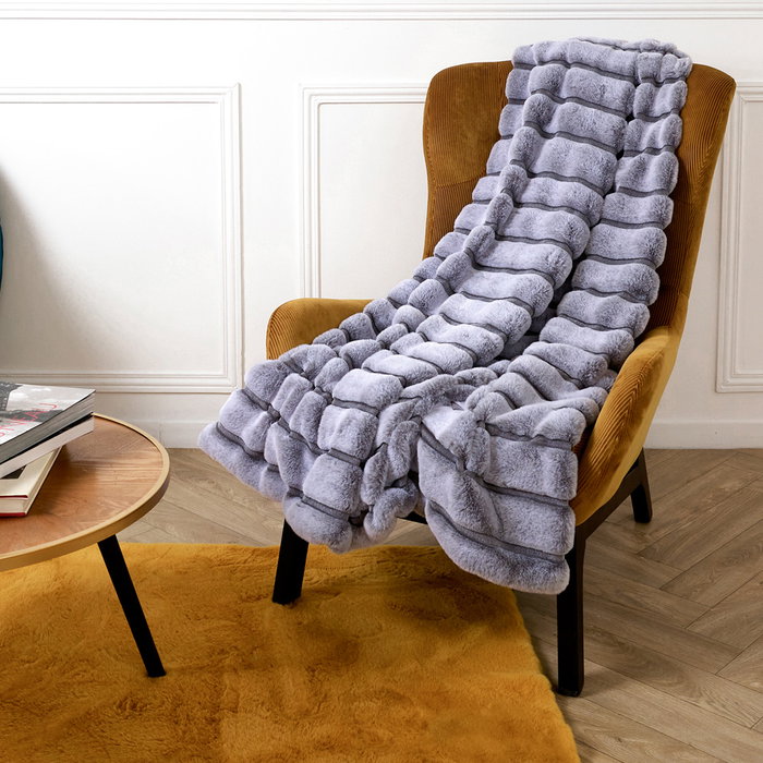 Home Deco Factory Manta Imitación Piel Gris Lounge 120x150 cm Suave Pelo Sintético