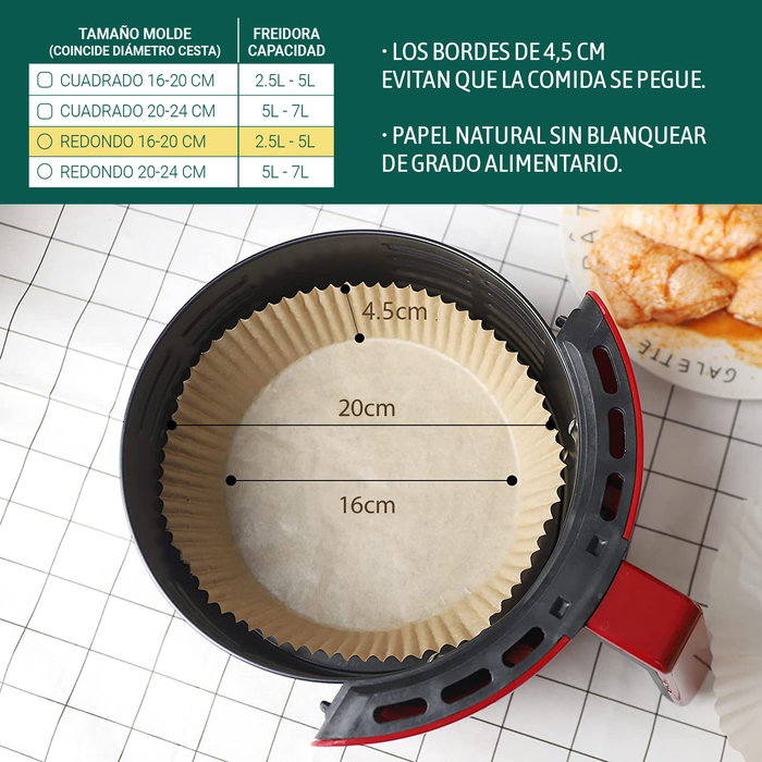 Algon Set-20 Base Papel Airfryer Rojo para Freidora de Aire 16/20 cm (24 Unidades)