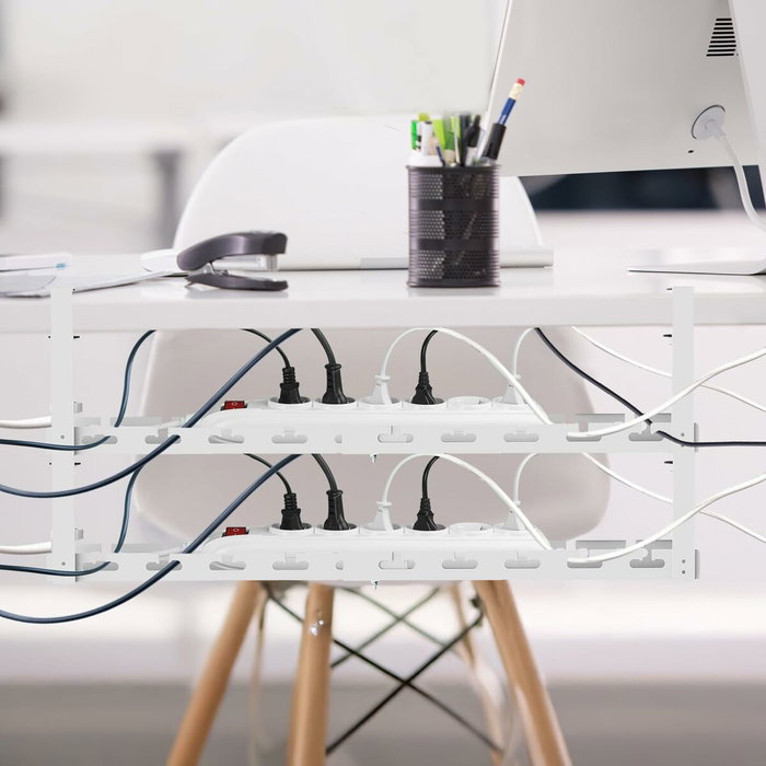 Maclean organizador de cables bajo escritorio, carga mÁx. 5kg, mÁx. 728mm, 2 niveles, blanco, mc-102 w 728mm, 2 niveles, blanco,