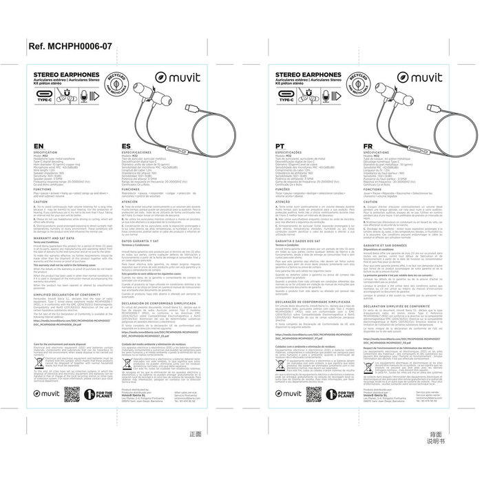 muvit for change auriculares estéreo M32 Tipo C magnéticos negros