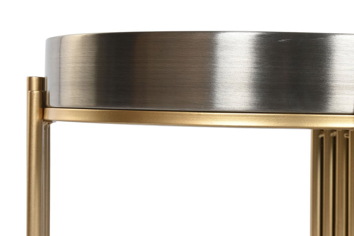 DKD Home Decor Mesita Auxiliar Loft Dorado Plateado Metal y Cristal 50 x 54 x 50 cm