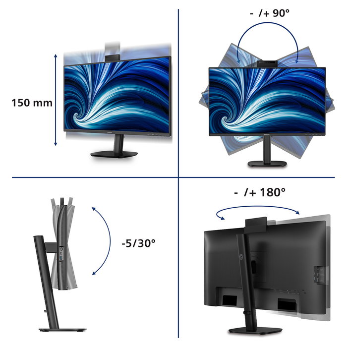 Philips 27B2N3500JH Monitor 27" (68.6 cm) QHD IPS 2560x1440 120Hz 2xHDMI DisplayPort USB-C USB Hub Altavoces Cámara