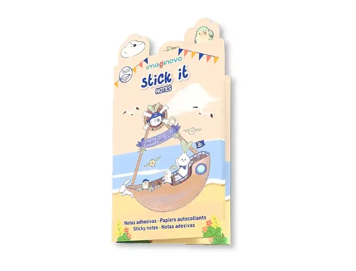 Imaginovo Bloc de Notas Adhesivas Stick It! con 180 Notitas para Niños, 20 Hojas con Diseño Pirata y Mapa en Varios Tamaños