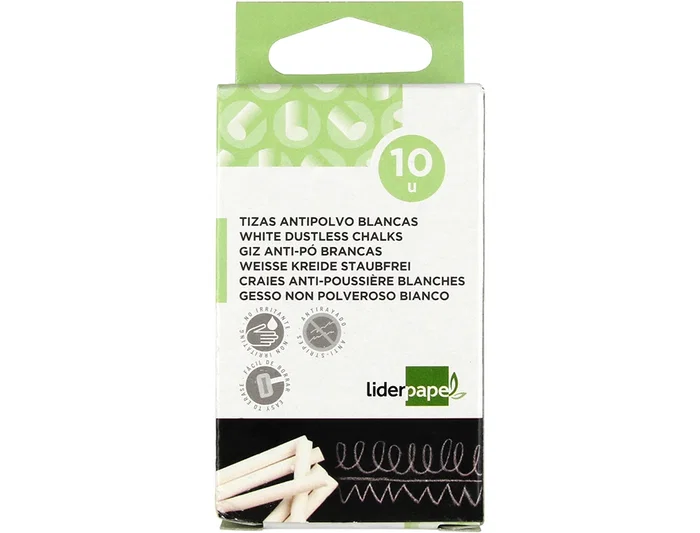 Liderpapel Tiza Blanca Antipolvo, Trazado y Escritura Suave, Caja de 10 Unidades