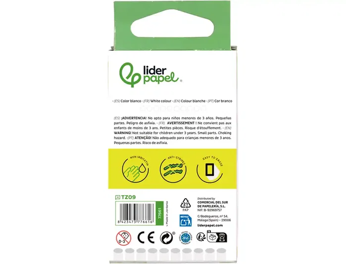 Liderpapel Tiza Blanca Antipolvo, Trazado y Escritura Suave, Caja de 10 Unidades Liderpapel Tiza Blanca Antipolvo, Trazado y Escritura Suave, Caja de 10 Unidades