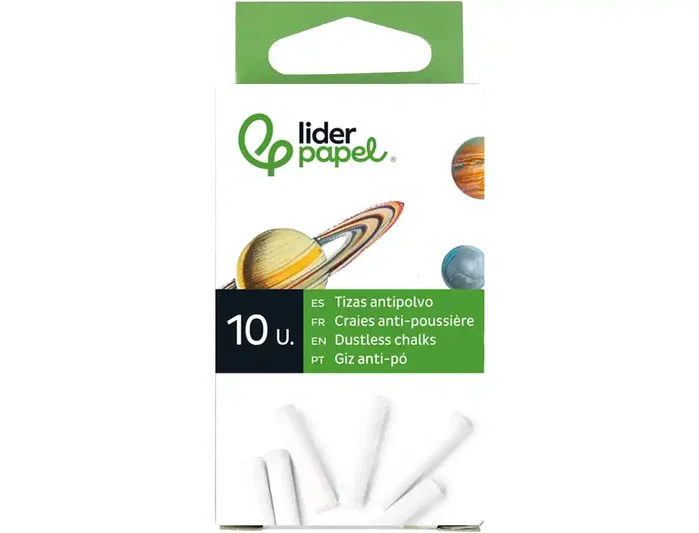 Liderpapel Tiza Blanca Antipolvo, Trazado y Escritura Suave, Caja de 10 Unidades Liderpapel Tiza Blanca Antipolvo, Trazado y Escritura Suave, Caja de 10 Unidades