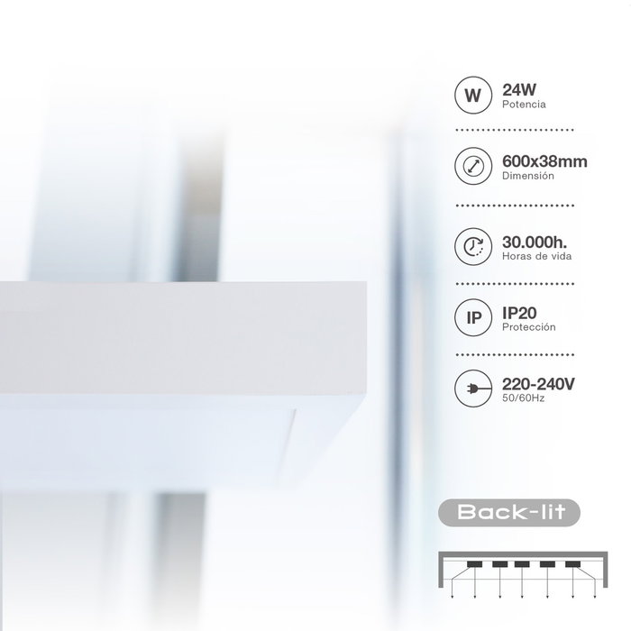 GSC Evolution Panel LED Kisongo 60x30cm 24W 4200K Blanco