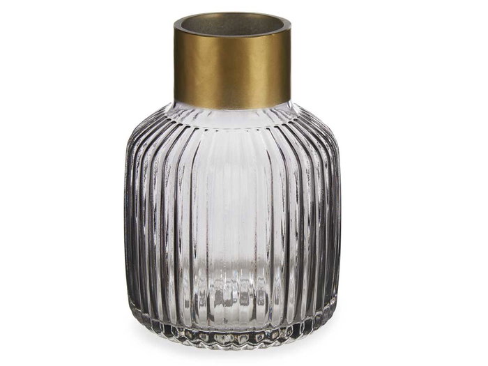 Giftdecor Jarron Cristal Rayas Oro Grande Antracita 14.5x22x14.5 cm (Set de 6)