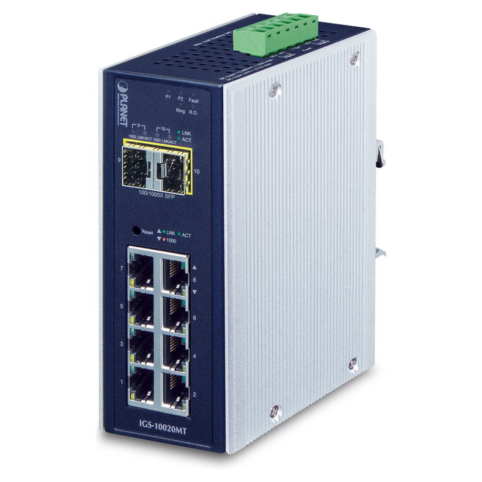 Planet IGS-10020MT Switch Industrial Gestionable con 8 Puertos Gigabit y 2 SFP