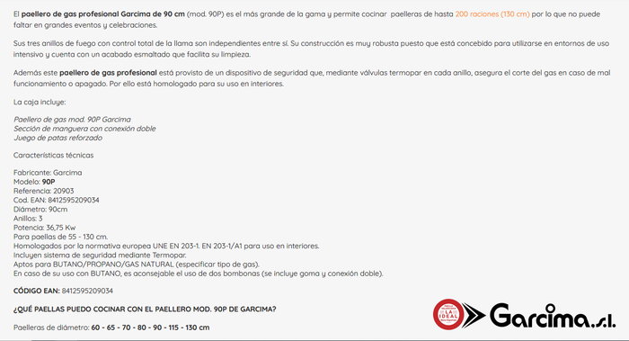 GARCIMA Paellero de 90 cm para Gas Butano o Propano (hasta 130 raciones)带来 GARCIMA Paellero de 90 cm para Gas Butano o Propano (hasta 130 raciones)带来