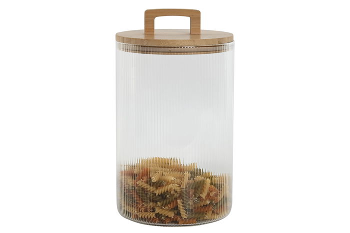 DKD Home Decor Bote Transparente Cristal y Bambu 16 x 28 x 16 cm
