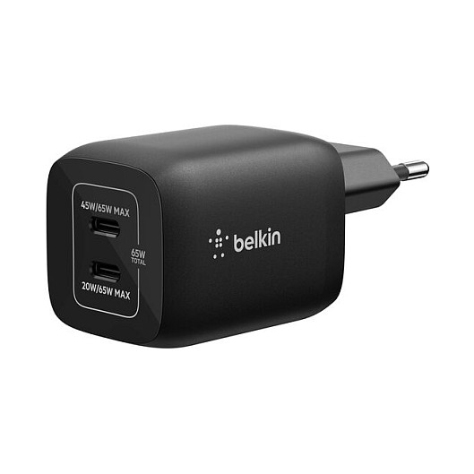Belkin Cargador GaN USB-C de 65W con Doble Puerto Negro ENA007KQBK Belkin Cargador GaN USB-C de 65W con Doble Puerto Negro ENA007KQBK