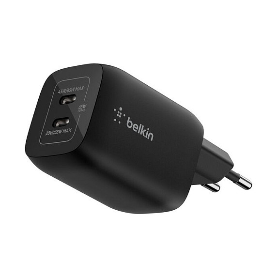 Belkin Cargador GaN USB-C de 65W con Doble Puerto Negro ENA007KQBK Belkin Cargador GaN USB-C de 65W con Doble Puerto Negro ENA007KQBK