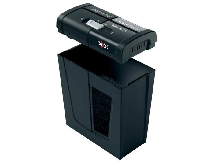 Rexel Secure S5 Destructora de Documentos, Capacidad 5 Hojas, Grapas, Clips, Tarjetas y CD, Papelera 10 L, Corte en Tira