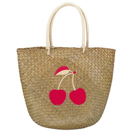 Jet Lag Bolsa Capazo Con Asas Decorada Fibras Naturales Cerezas Bella 48x35 cm