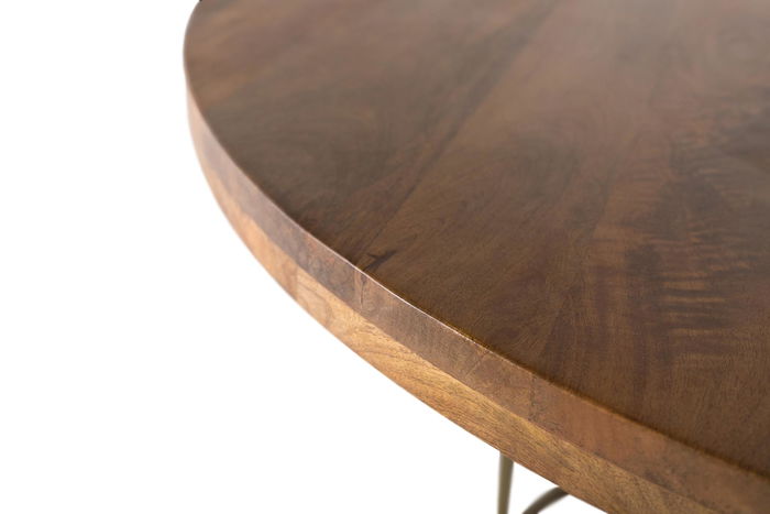 GINER Y COLOMER Mesa de Comedor Redonda de Madera de Mango Maciza 150 cm, Color Avellana con Base de Hierro Dorado GINER Y COLOMER Mesa de Comedor Redonda de Madera de Mango Maciza 150 cm, Color Avellana con Base de Hierro Dorado