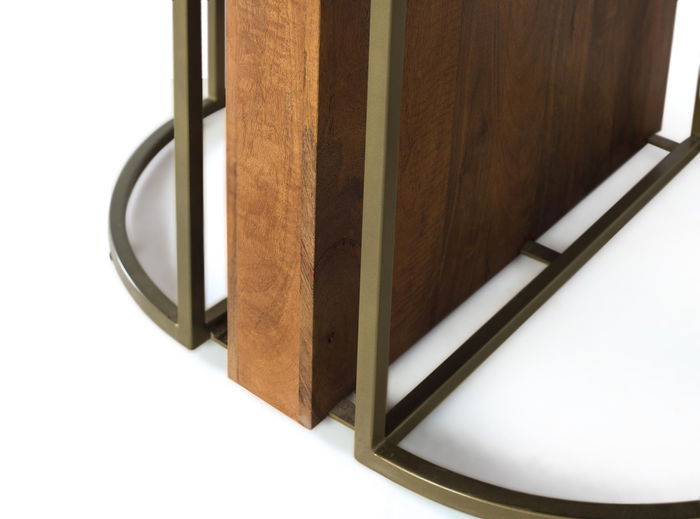 GINER Y COLOMER Mesa de Comedor Redonda de Madera de Mango Maciza 150 cm, Color Avellana con Base de Hierro Dorado GINER Y COLOMER Mesa de Comedor Redonda de Madera de Mango Maciza 150 cm, Color Avellana con Base de Hierro Dorado