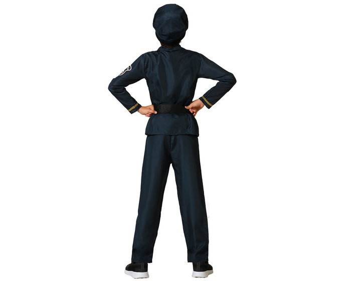 Disfraz Policia Niños Azul Marino 3-4 Años Traje Carnaval Infantil Complet con Pantalon Casaca Cinturon Gorro