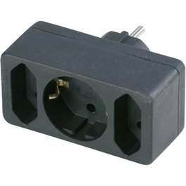 Rev Adaptador enchufe 2 tomas + 1 contacto seguro, negro