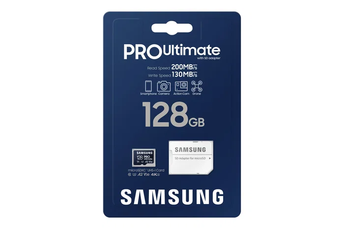 Samsung MB-MY128S Tarjeta microSDXC 128 GB PRO Ultimate UHS-I Clase 10 (U3/V30/A2) 200 MB/s para 4K, Drones, Cámaras, Smartphones y Videojuegos con Adaptador SD