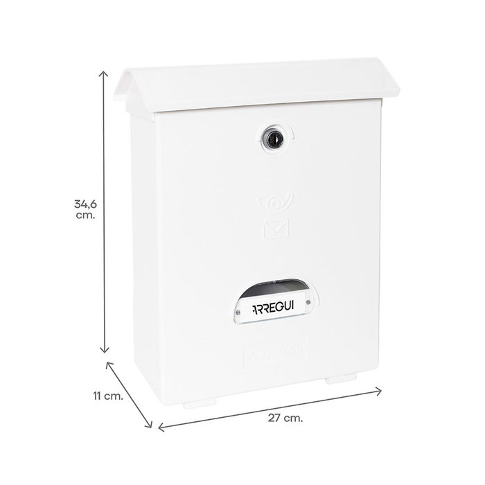 Arregui Buzón Individual Exterior Classic, Mediano (A4), Poliestireno Blanco, 27x11x34.6cm, Incluye Tarjetero y 2 Llaves