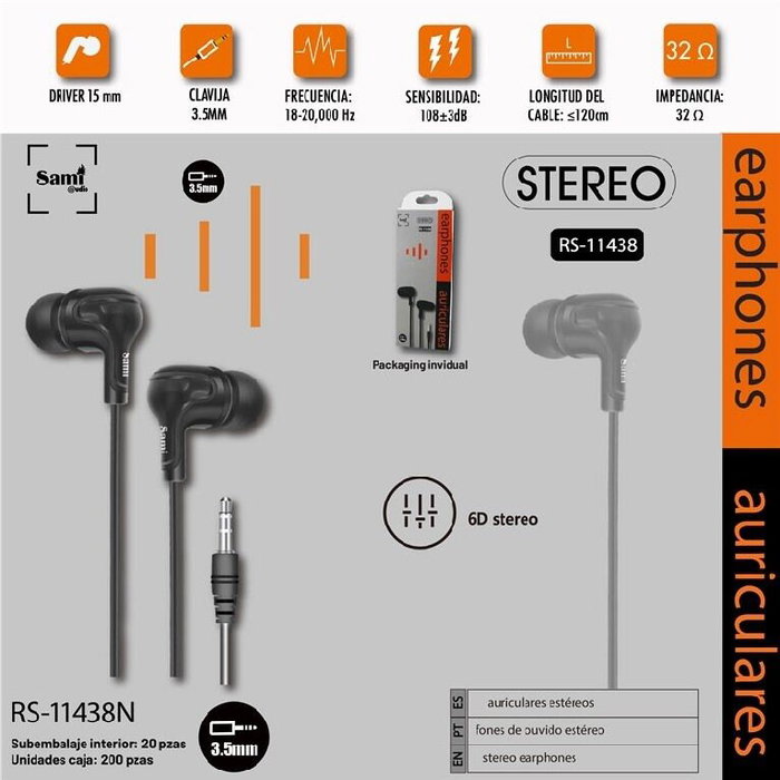 SAMI Auricular Sami silicona negro ergonómico jack 3.5mm