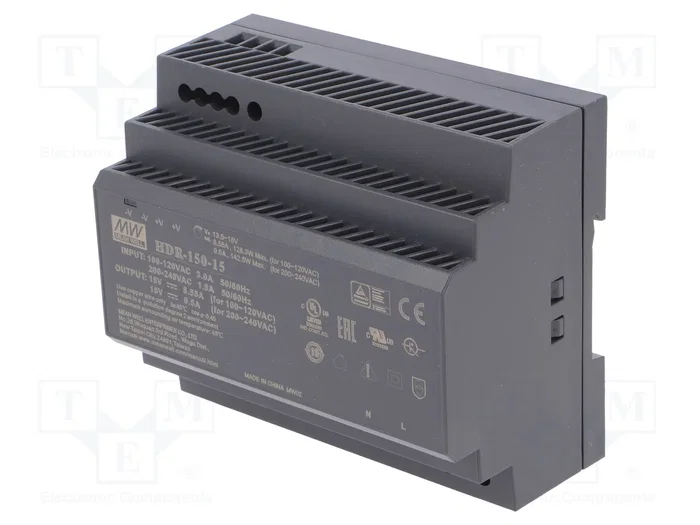MEAN WELL HDR-150-15 Alimentador de impulso para carril DIN 142,5W 15VDC 9,5A MEAN WELL HDR-150-15 Alimentador de impulso para carril DIN 142,5W 15VDC 9,5A