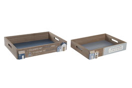 DKD Home Decor Set de 2 Bandejas de MDF Azul Marino 40x30x7 cm