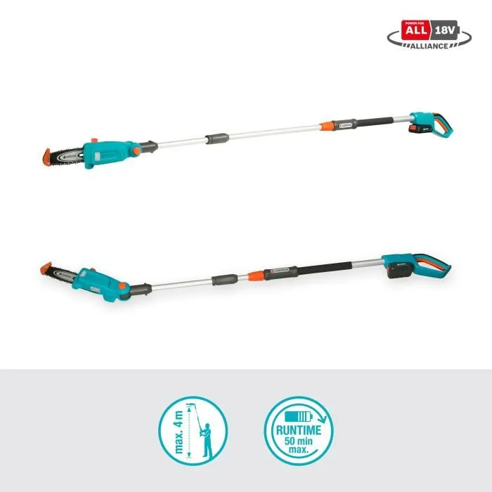 Gardena Podadora de Pértiga TCS 20 / 18V P4A con Batería y Cargador, Alcance 4m Gardena Podadora de Pértiga TCS 20 / 18V P4A con Batería y Cargador, Alcance 4m