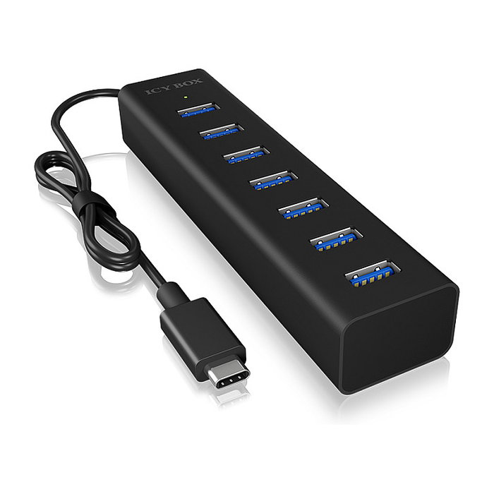 ICY BOX IB-HUB1700-C3 USB-C HUB 7 Puertos USB 3.0 5000Mbit/s Negro Aluminio