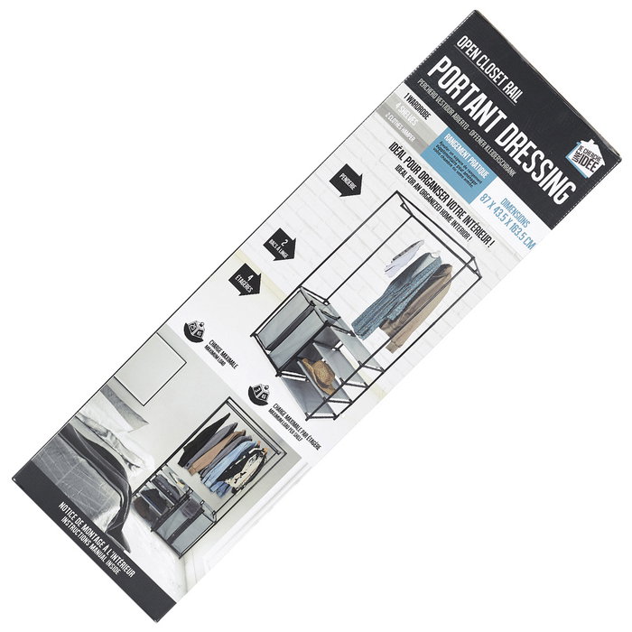 Je cherche une Idee Perchero Vestidor Abierto con 3 Espacios, Bolsas y Baldas, Soporta 25kg, 87x43.5x163.5cm