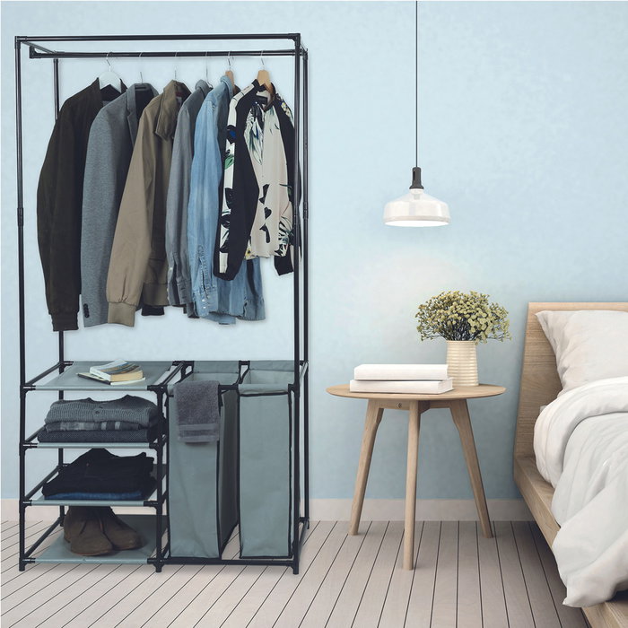 Je cherche une Idee Perchero Vestidor Abierto con 3 Espacios, Bolsas y Baldas, Soporta 25kg, 87x43.5x163.5cm