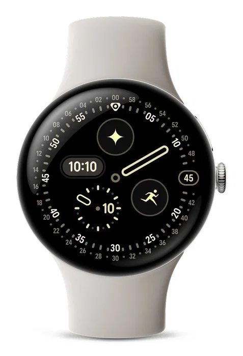 Google Pixel Watch 4 - Smartwatch con Pantalla Táctil AMOLED de 45 mm, GPS, Wifi, IP68, 32 GB, Color Plata con Banda Beige