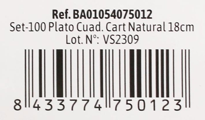 Algon Set 100 Platos Cuadrados Cartón Natural 18 cm (10 Unidades)