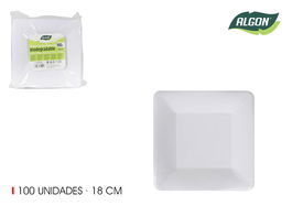 Algon Set 100 Platos Cuadrados Cartón Natural 18 cm (10 Unidades)
