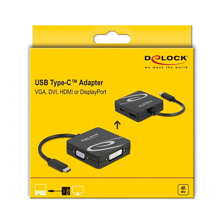 DeLOCK Adaptador USB Type-C a VGA DVI HDMI DisplayPort 4K 3840x2160, para Windows, Linux, Android, USB-C