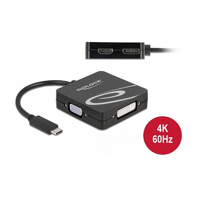 DeLOCK Adaptador USB Type-C a VGA DVI HDMI DisplayPort 4K 3840x2160, para Windows, Linux, Android, USB-C