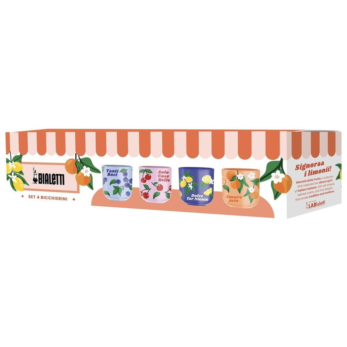 Bialetti Set de 4 Tazas de Espresso Mercato Della Frutta
