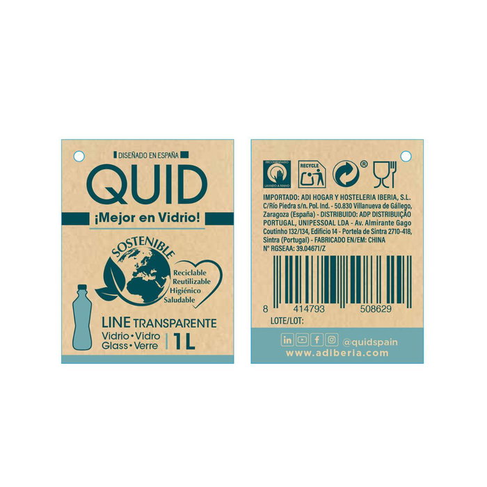Botella Mesa Vidrio con Tapón Line Quid 1 L (6 Unidades)