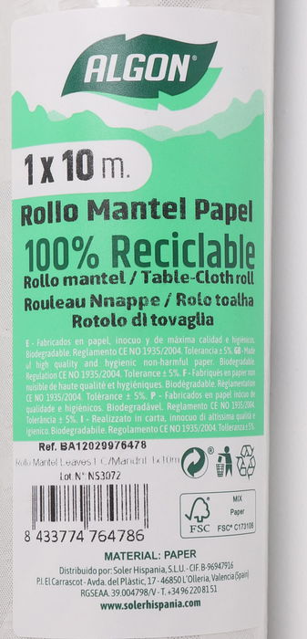 Algon Rollo Mantel Leaves1 C/Mandril 1 x 10 metros (12 Unidades)