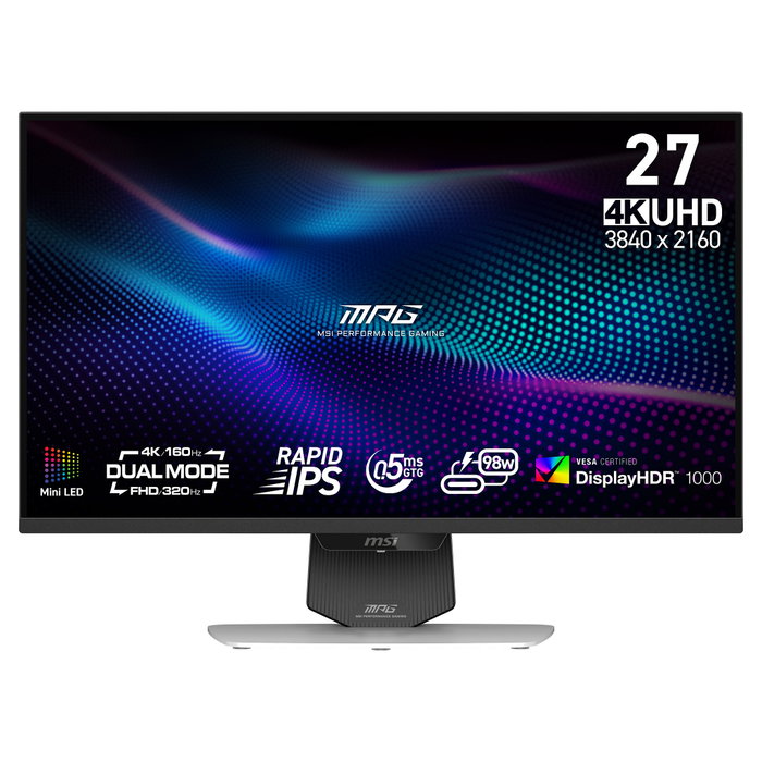 MSI Monitor Gaming MPG 274URDFWDE E16M 27" (68.6 cm) 4K Ultra HD 3840x2160 IPS 160Hz 0.5 ms GTG DisplayHDR 1000 USB-C 98W Blanco y Negro MSI Monitor Gaming MPG 274URDFWDE E16M 27" (68.6 cm) 4K Ultra HD 3840x2160 IPS 160Hz 0.5 ms GTG DisplayHDR 1000 USB-C 98W Blanco y Negro
