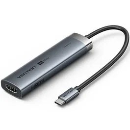 Vention TGMHB Hub USB Tipo-C, 3x USB 3.0 + HDMI 4K@60Hz + USB-C PD (100W), Aluminio, Expansión 5 Puertos para Portátiles