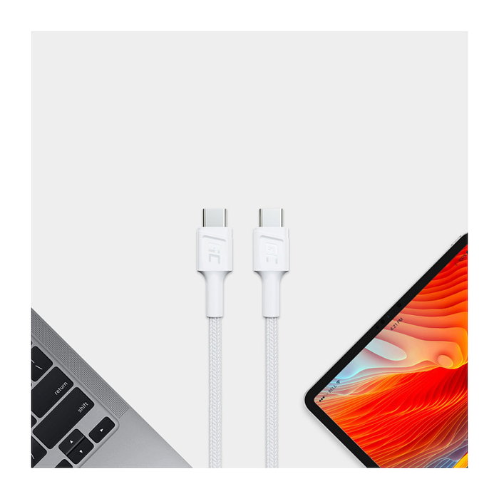 Green Cell Cable USB-C a USB-C 1.2m - USB 3.2 Gen 1 (480 Mbps) con Carga Rápida PD de 60 W - Color Blanco