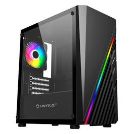 UNYKA UK113021 Caja Semitorre/Micro-ATX Mini Glayze Negra con Ventana, USB 3.0, Control A-RGB, sin Fuente
