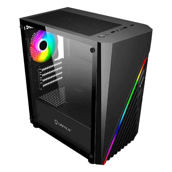 UNYKA UK113021 Caja Semitorre/Micro-ATX Mini Glayze Negra con Ventana, USB 3.0, Control A-RGB, sin Fuente