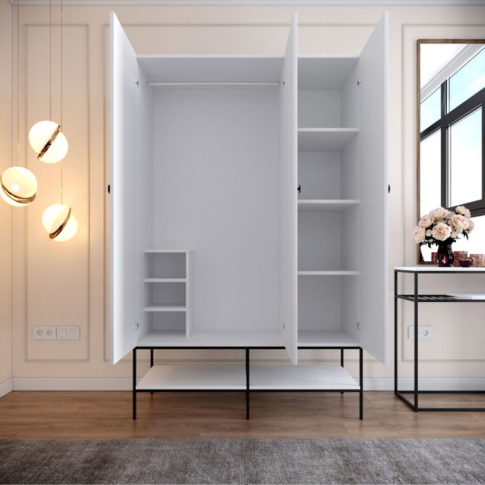 Hanah Home Armario Martin 3 - White Elegancia Atemporal en Blanco y Negro con Amplio Almacenamiento, 126x200x50 cm