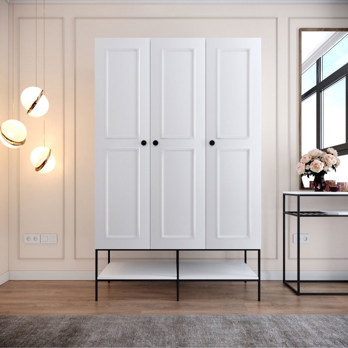 Hanah Home Armario Martin 3 - White Elegancia Atemporal en Blanco y Negro con Amplio Almacenamiento, 126x200x50 cm
